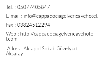 Cappadocia Antique Gelveri Cave Hotel iletiim bilgileri